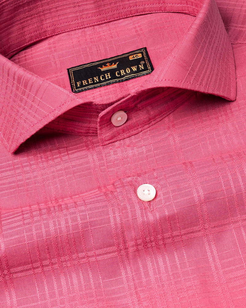 French Rose Checkered Dobby Textured Premium Giza Cotton Shirt