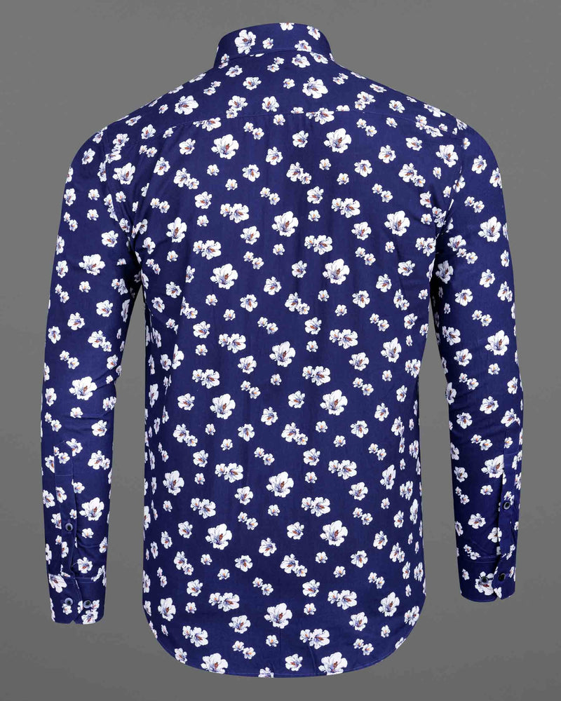 Nile Blue Hibiscus Floral Printed Premium Cotton Shirt