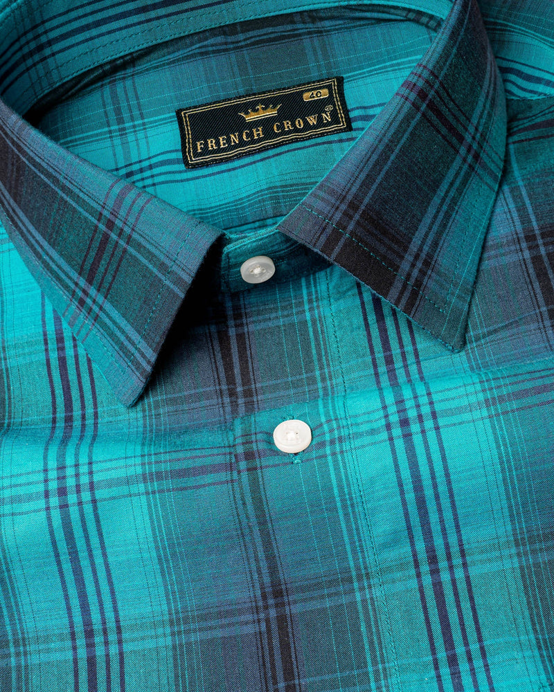 Turquoise and Rhino Blue Plaid Premium Cotton Shirt 6678-38,6678-H-38,6678-39,6678-H-39,6678-40,6678-H-40,6678-42,6678-H-42,6678-44,6678-H-44,6678-46,6678-H-46,6678-48,6678-H-48,6678-50,6678-H-50,6678-52,6678-H-52