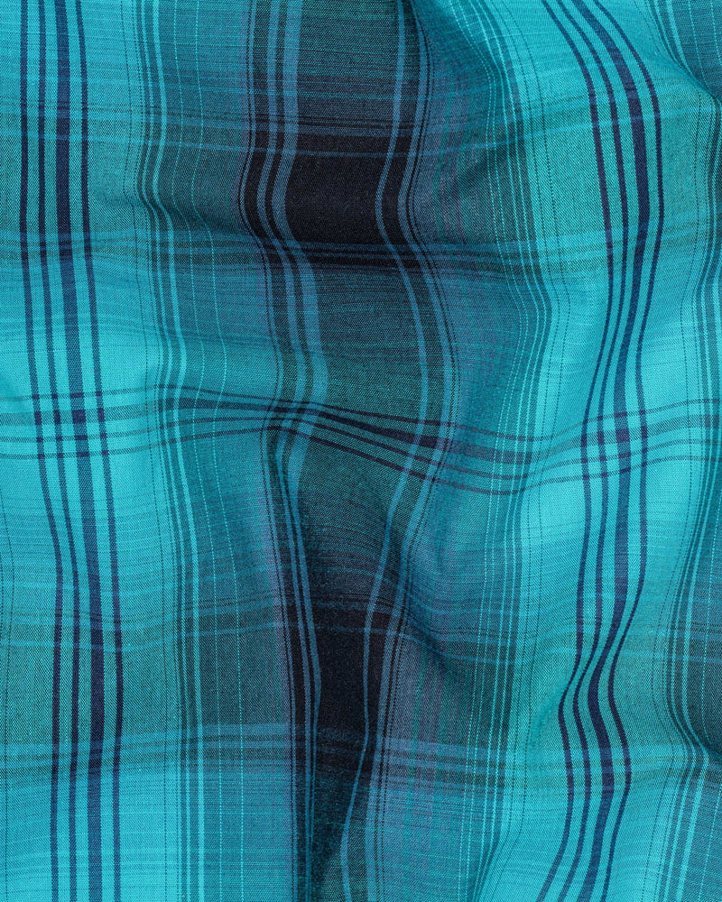 Turquoise and Rhino Blue Plaid Premium Cotton Shirt 6678-38,6678-H-38,6678-39,6678-H-39,6678-40,6678-H-40,6678-42,6678-H-42,6678-44,6678-H-44,6678-46,6678-H-46,6678-48,6678-H-48,6678-50,6678-H-50,6678-52,6678-H-52