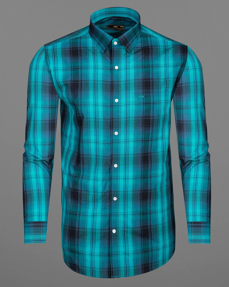 Turquoise and Rhino Blue Plaid Premium Cotton Shirt 6678-38,6678-H-38,6678-39,6678-H-39,6678-40,6678-H-40,6678-42,6678-H-42,6678-44,6678-H-44,6678-46,6678-H-46,6678-48,6678-H-48,6678-50,6678-H-50,6678-52,6678-H-52