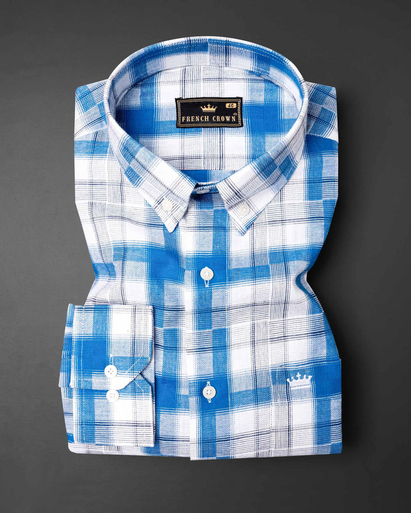 Bright White and Havelock Blue Plaid Twill Textured Premium Cotton Shirt 6679-BD-38,6679-BD-H-38,6679-BD-39,6679-BD-H-39,6679-BD-40,6679-BD-H-40,6679-BD-42,6679-BD-H-42,6679-BD-44,6679-BD-H-44,6679-BD-46,6679-BD-H-46,6679-BD-48,6679-BD-H-48,6679-BD-50,6679-BD-H-50,6679-BD-52,6679-BD-H-52