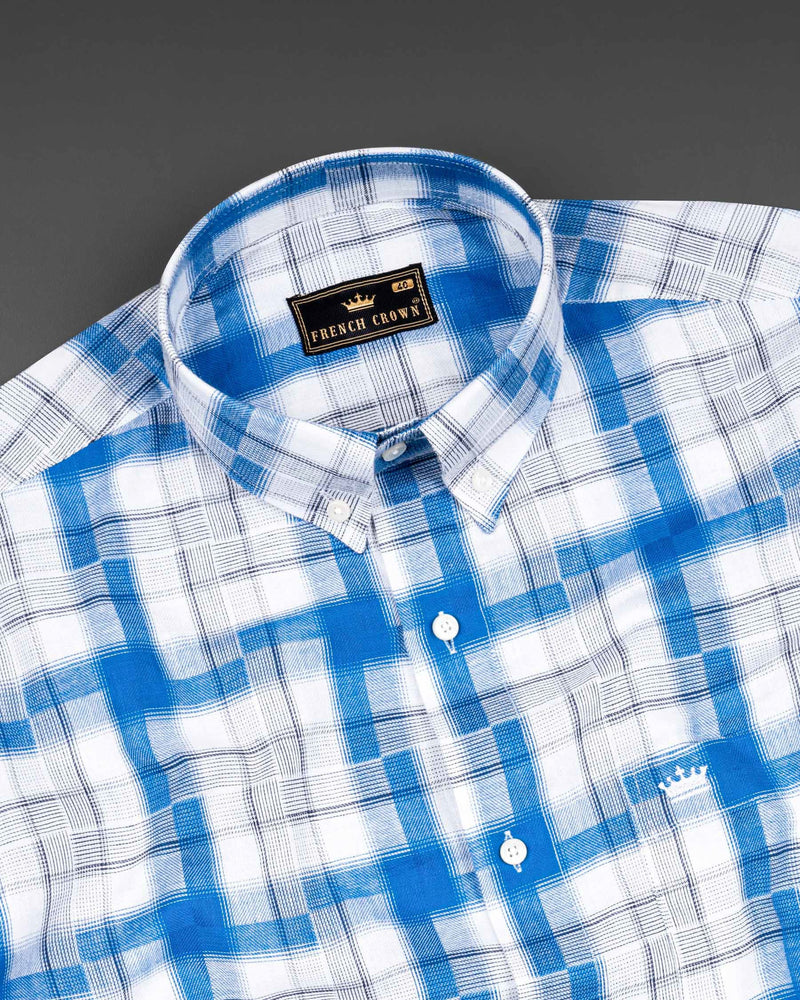 Bright White and Havelock Blue Plaid Twill Textured Premium Cotton Shirt 6679-BD-38,6679-BD-H-38,6679-BD-39,6679-BD-H-39,6679-BD-40,6679-BD-H-40,6679-BD-42,6679-BD-H-42,6679-BD-44,6679-BD-H-44,6679-BD-46,6679-BD-H-46,6679-BD-48,6679-BD-H-48,6679-BD-50,6679-BD-H-50,6679-BD-52,6679-BD-H-52