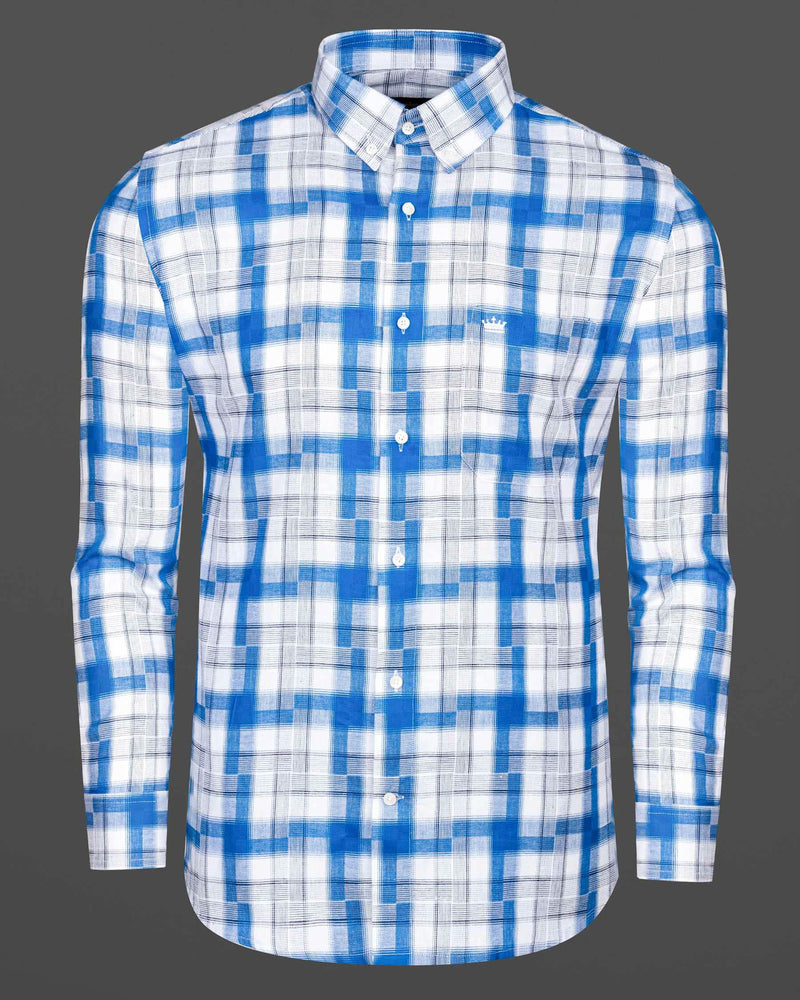 Bright White and Havelock Blue Plaid Twill Textured Premium Cotton Shirt 6679-BD-38,6679-BD-H-38,6679-BD-39,6679-BD-H-39,6679-BD-40,6679-BD-H-40,6679-BD-42,6679-BD-H-42,6679-BD-44,6679-BD-H-44,6679-BD-46,6679-BD-H-46,6679-BD-48,6679-BD-H-48,6679-BD-50,6679-BD-H-50,6679-BD-52,6679-BD-H-52