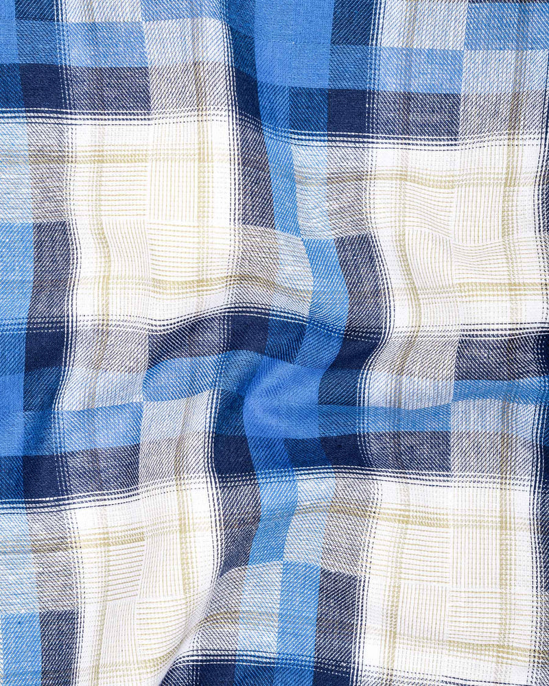 Mariner Blue and Pavlova Beige Twill Plaid Textured Premium Cotton Shirt