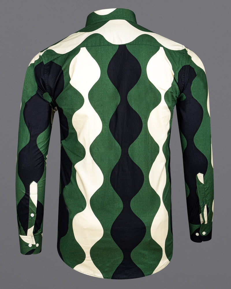 Killarney Green and Black Waves Print Premium Cotton Shirt