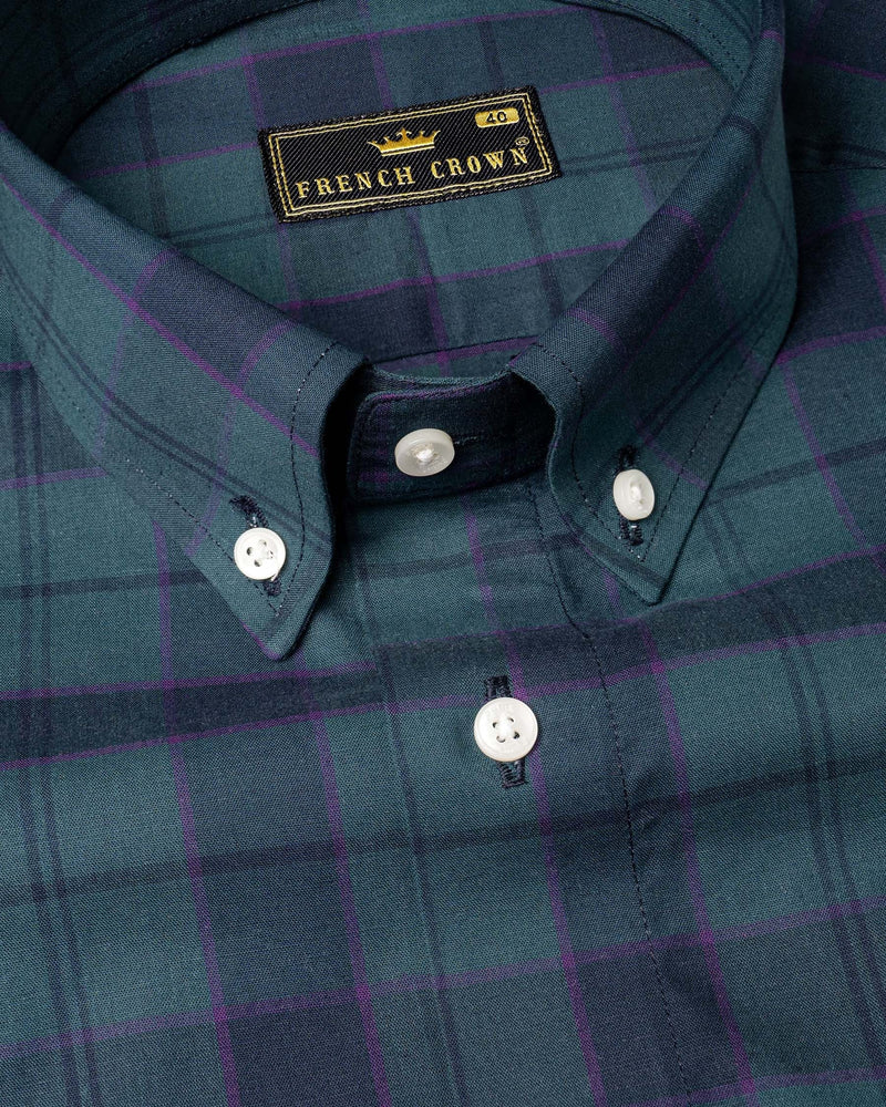 Olive and Smoky Purple Windowpane Premium Cotton Shirt