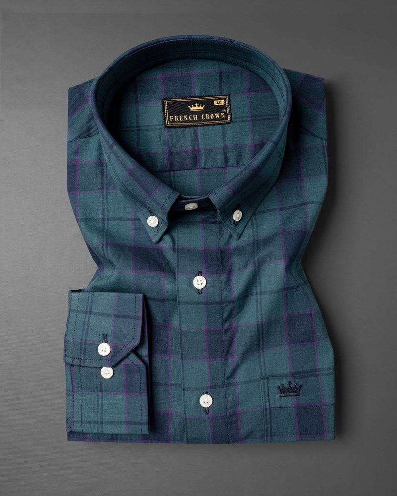 Olive and Smoky Purple Windowpane Premium Cotton Shirt