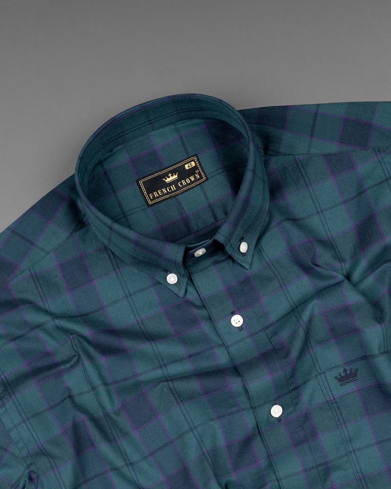 Olive and Smoky Purple Windowpane Premium Cotton Shirt