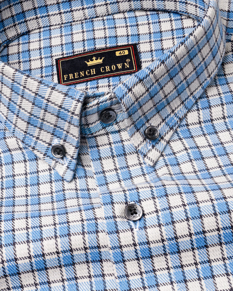 White and Danube Blue Checkered Heavyweight Premium Cotton OverShirt