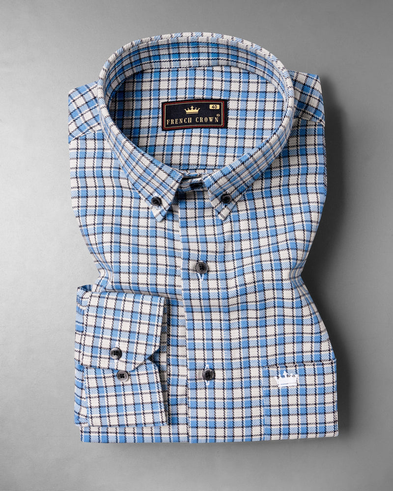 White and Danube Blue Checkered Heavyweight Premium Cotton OverShirt