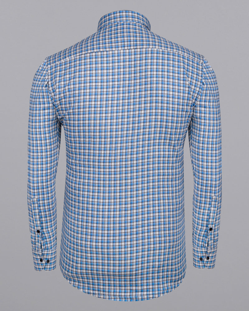 White and Danube Blue Checkered Heavyweight Premium Cotton OverShirt