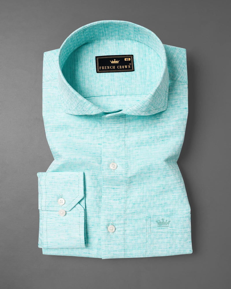 Morning Glory Blue Chambray Textured Premium Cotton Shirt