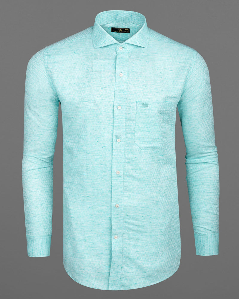 Morning Glory Blue Chambray Textured Premium Cotton Shirt