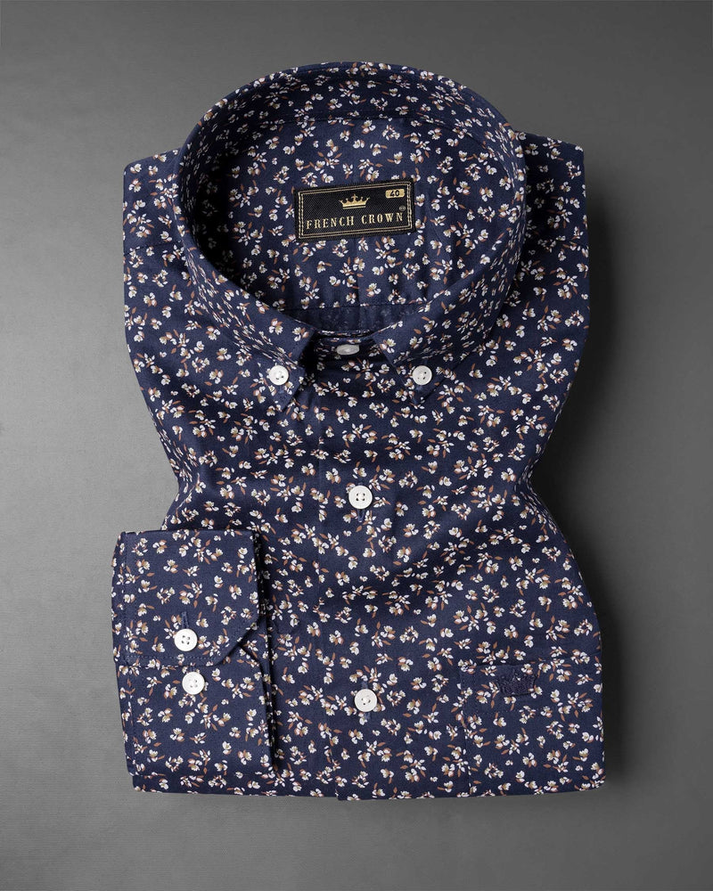 Mirage Blue and White Floral Printed Super Soft Premium Cotton Shirt