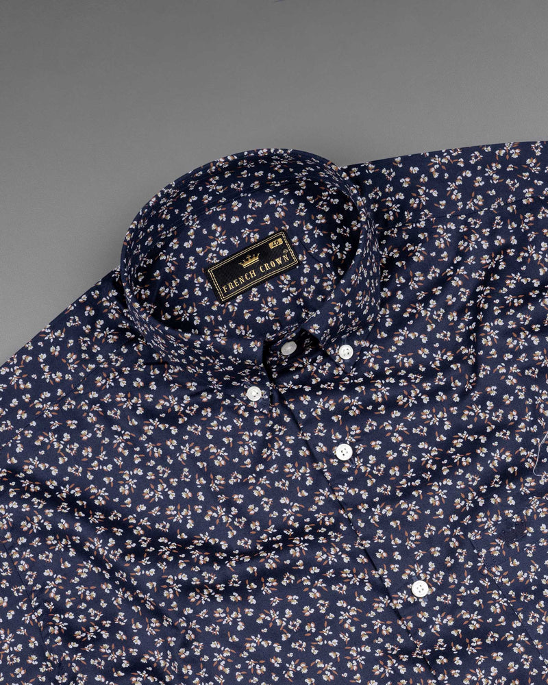 Mirage Blue and White Floral Printed Super Soft Premium Cotton Shirt