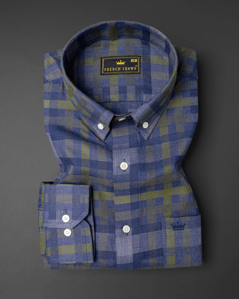 Finch Green with Rhino Blue Twill Plaid Premium Cotton Shirt