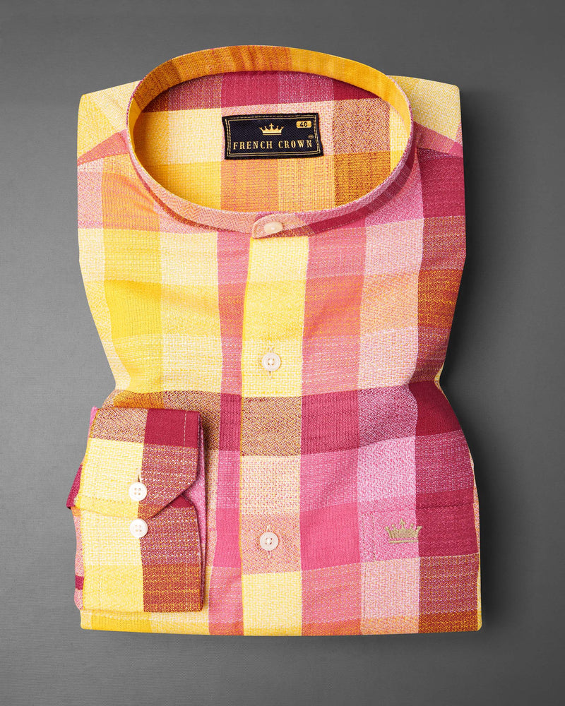 Bright Sun Yellow with Stiletto Red Twill Plaid Premium Cotton Shirt