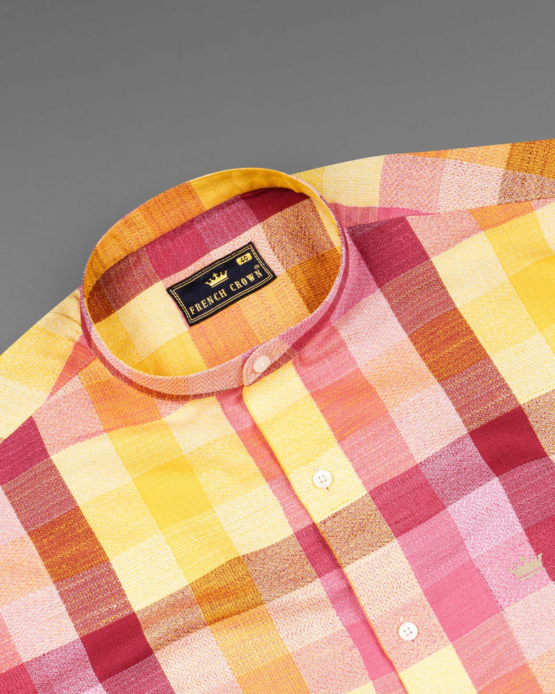 Bright Sun Yellow with Stiletto Red Twill Plaid Premium Cotton Shirt