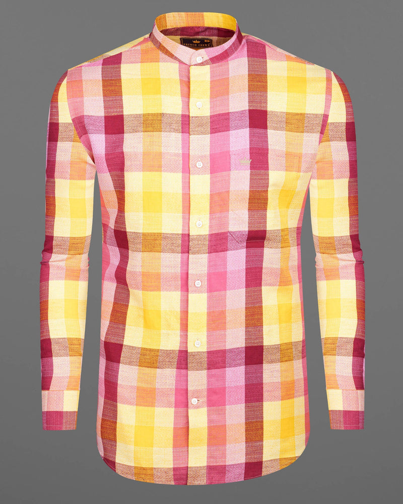 Bright Sun Yellow with Stiletto Red Twill Plaid Premium Cotton Shirt