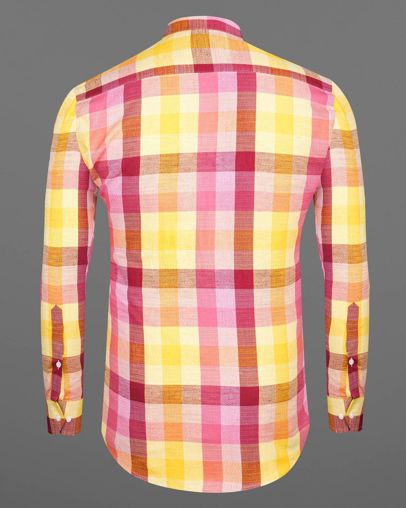 Bright Sun Yellow with Stiletto Red Twill Plaid Premium Cotton Shirt