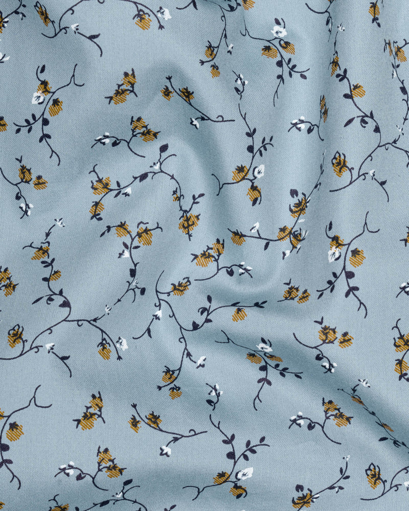 Cadet Blue Floral Printed Super Soft Premium Cotton Shirt