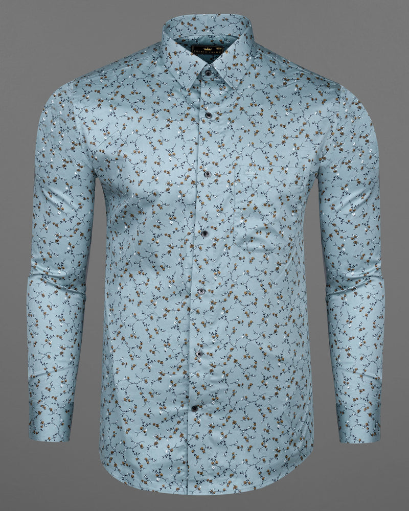 Cadet Blue Floral Printed Super Soft Premium Cotton Shirt