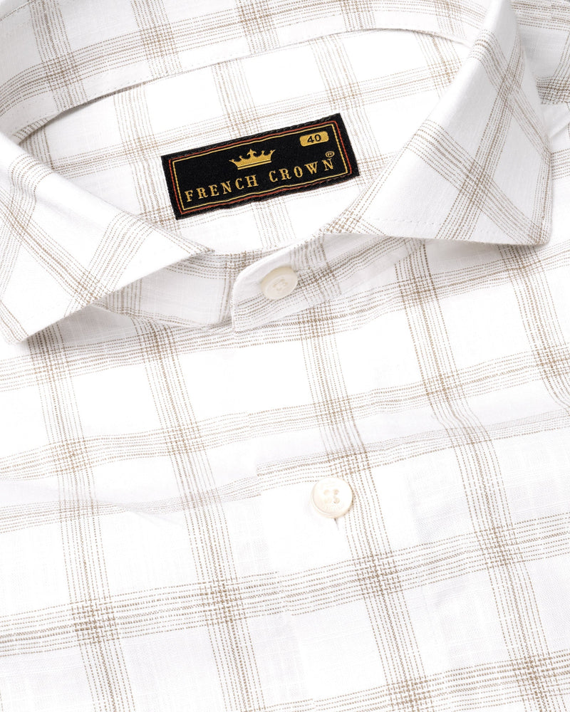 Bright White Windowpane Luxurious Linen Shirt