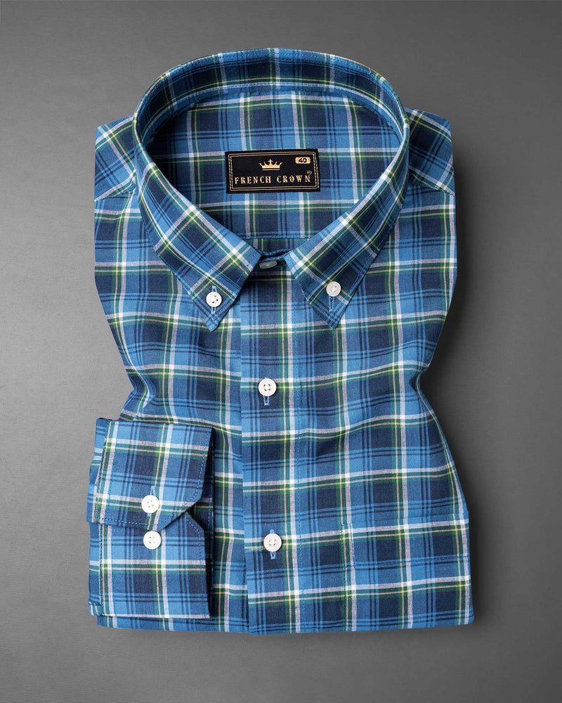 Havelock Blue with Cloud Burst Plaid Premium Cotton Shirt