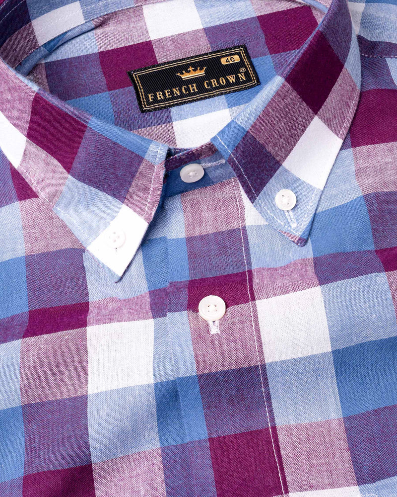 Disco Pink with Danube Blue Checkered Premium Cotton Shirt