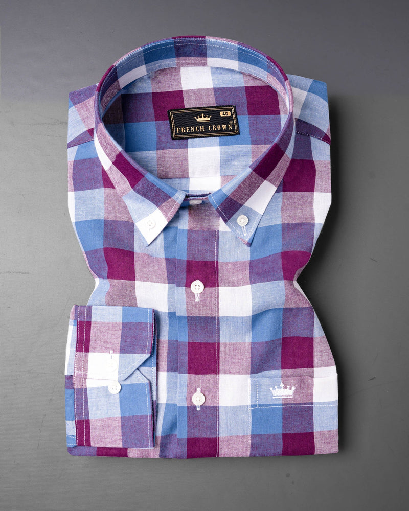 Disco Pink with Danube Blue Checkered Premium Cotton Shirt