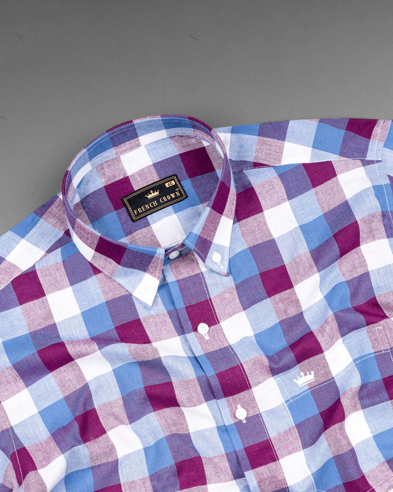 Disco Pink with Danube Blue Checkered Premium Cotton Shirt