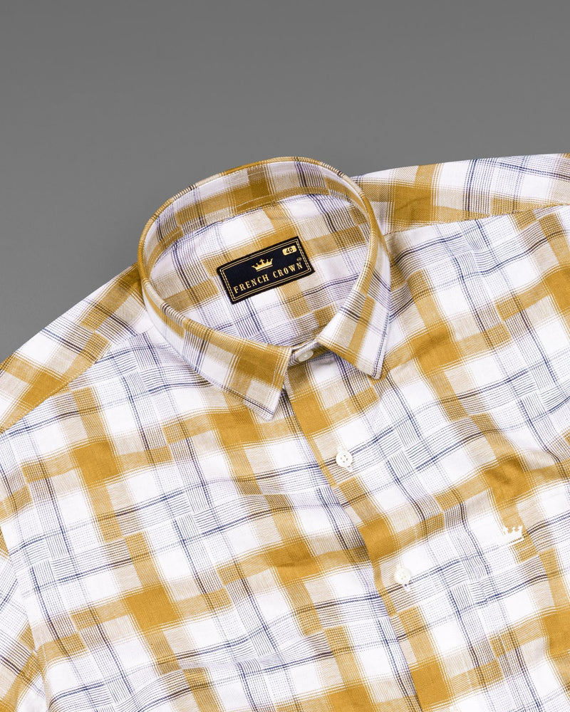 Guitar with Rhino Blue Twill Plaid Premium Cotton Shirt