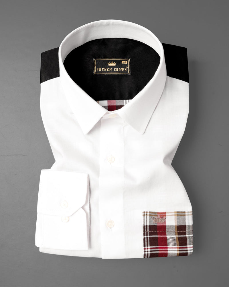 Bright White with Checkered Pocket Super Soft Premium Cotton Shirt