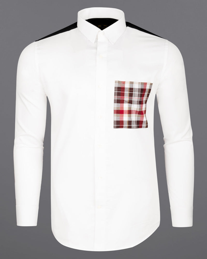 Bright White with Checkered Pocket Super Soft Premium Cotton Shirt