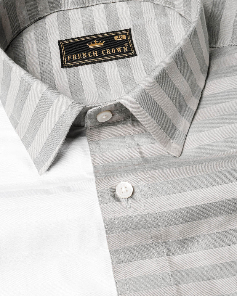 Half White and Half Grey Striped Twill Premium Cotton Designer Shirt