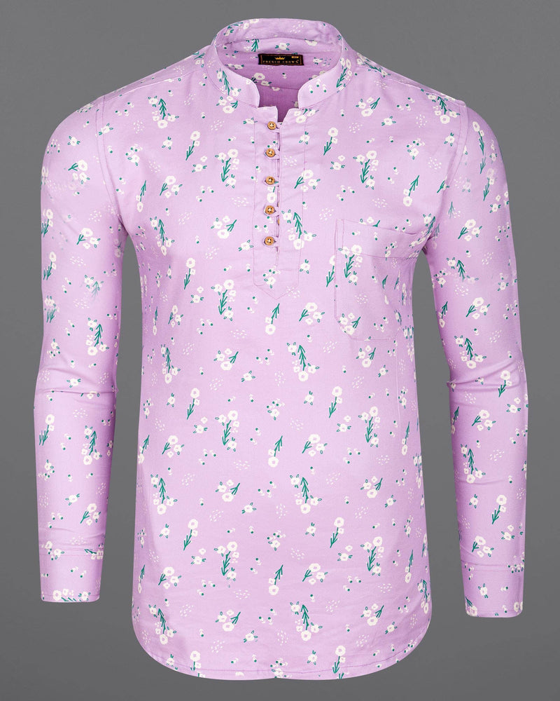 Thistle Pink Fountain Floral Printed Premium Tencel Kurta Shirt