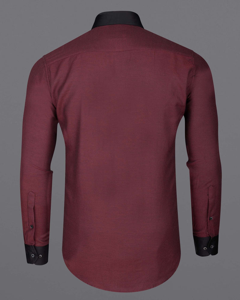 Wine Red With Black Collar and Cuffs Twill Premium Cotton Shirt