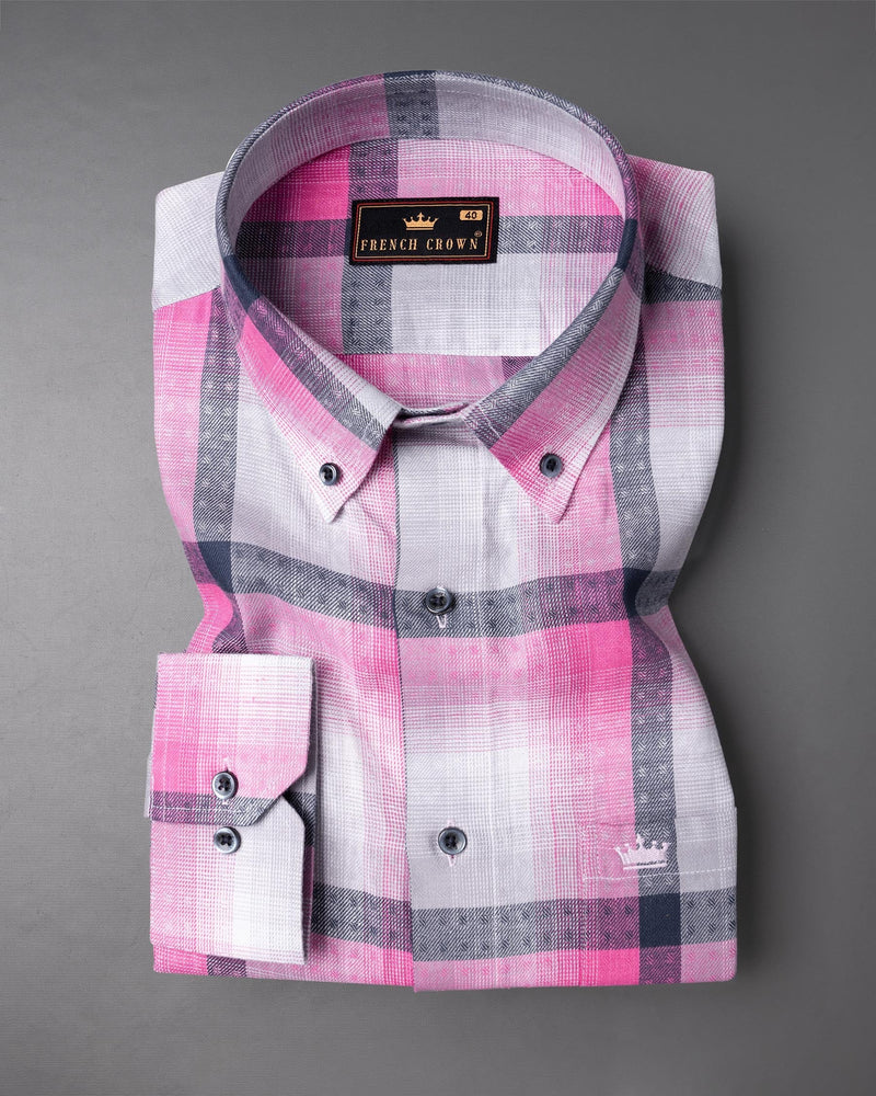 Zodiac Blue with Thulian Pink Twill Checkered Premium Cotton Shirt