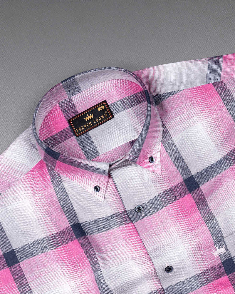 Zodiac Blue with Thulian Pink Twill Checkered Premium Cotton Shirt