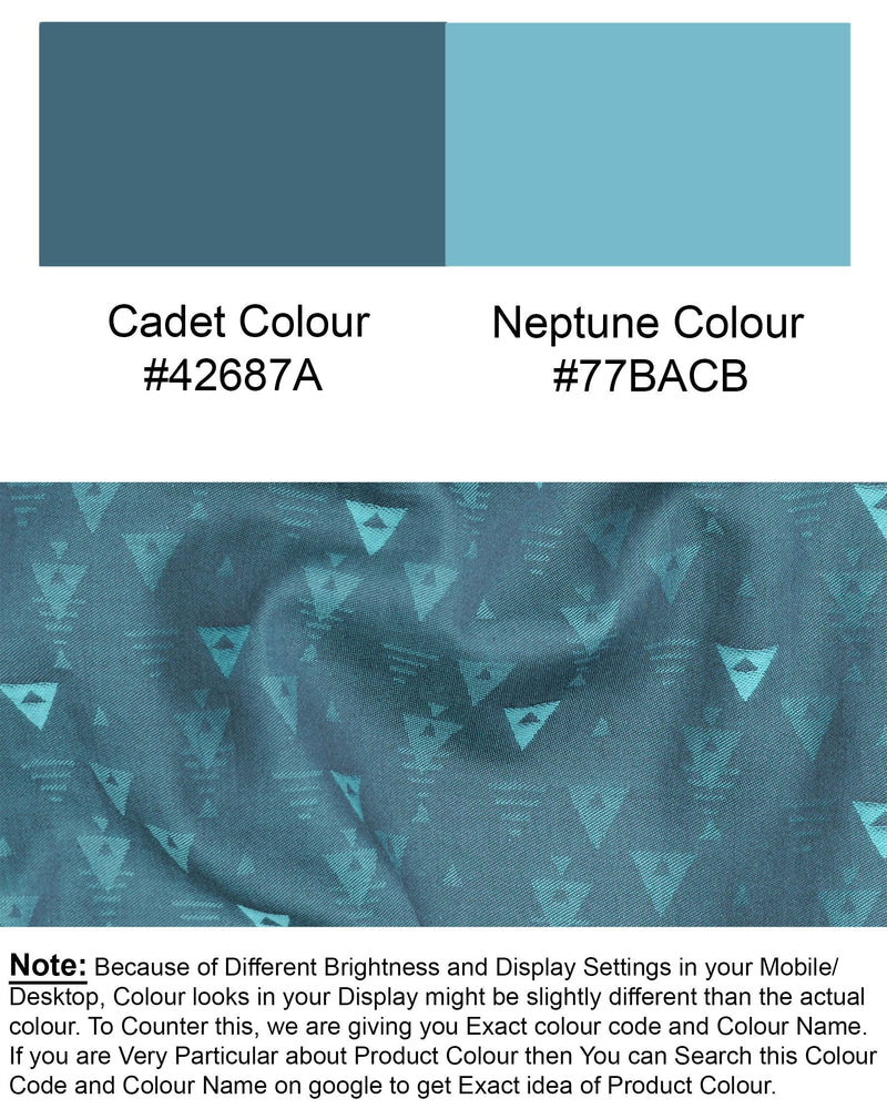 Cadet and Neptune Jacquard Triangle Textured Premium Giza Cotton Shirt