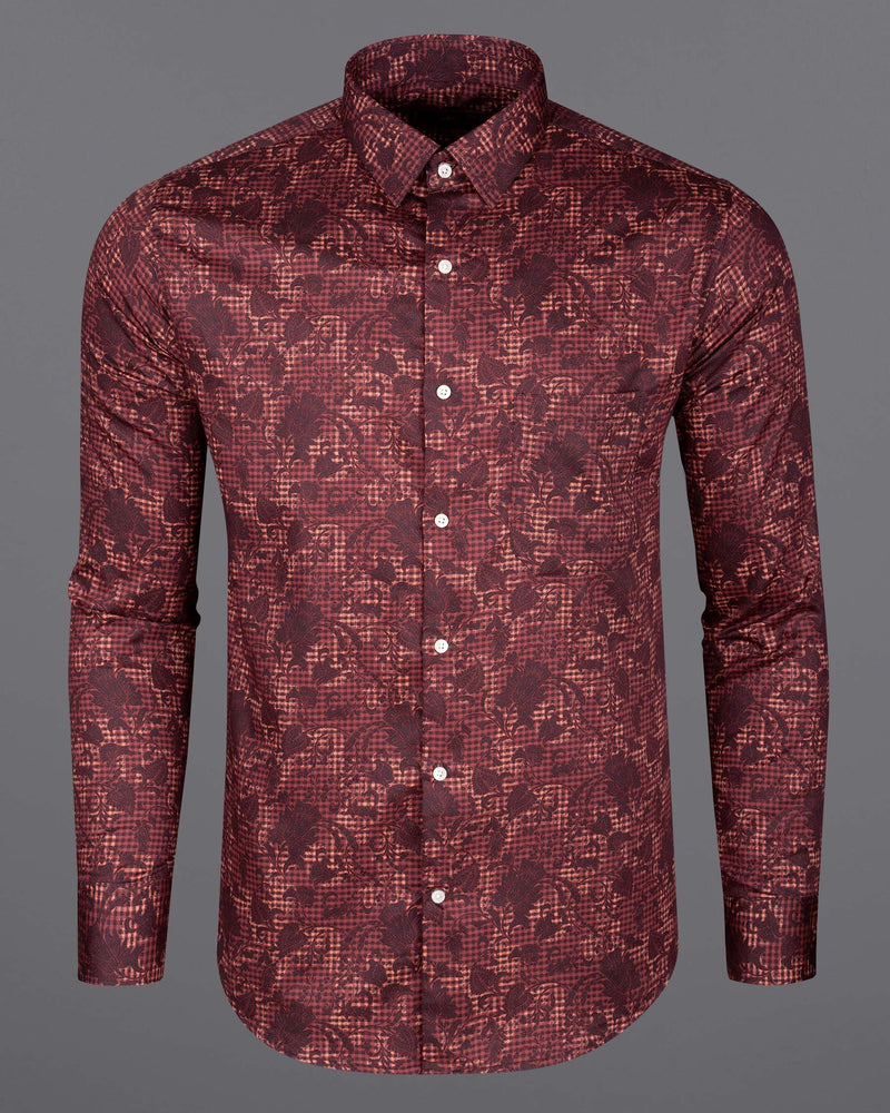 Bistre Leaves Printed Super Soft Premium Cotton Shirt