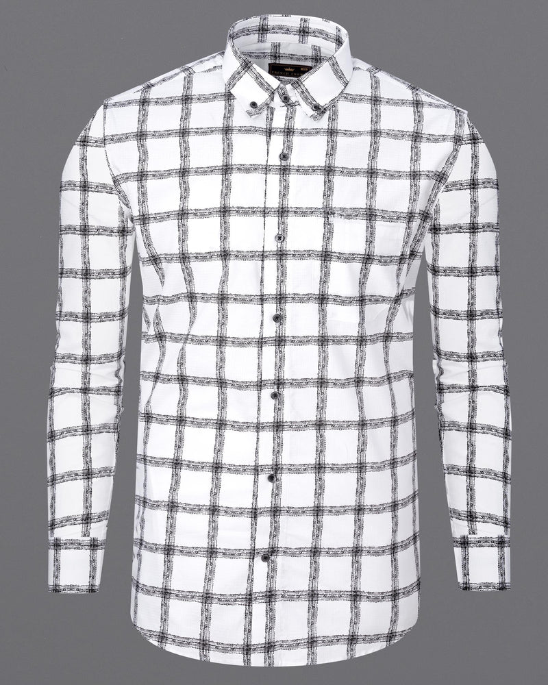 Bright white with jade black Windowpane Luxurious Linen Shirt