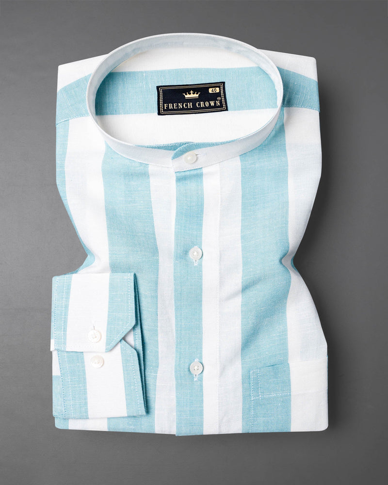 Jet Stream and White Broad Striped Luxurious Linen Shirt