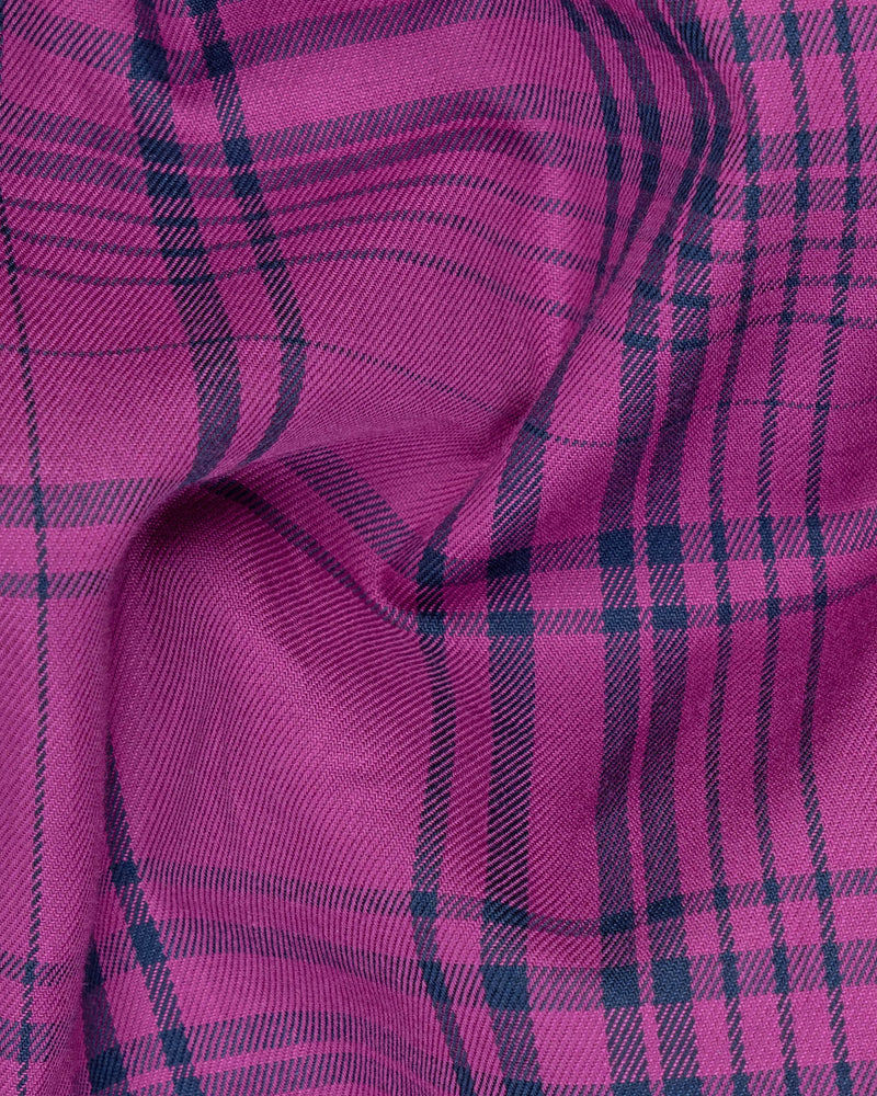 Byzantium Purple and Cyprus Blue Plaid Twill Textured Premium Cotton Shirt