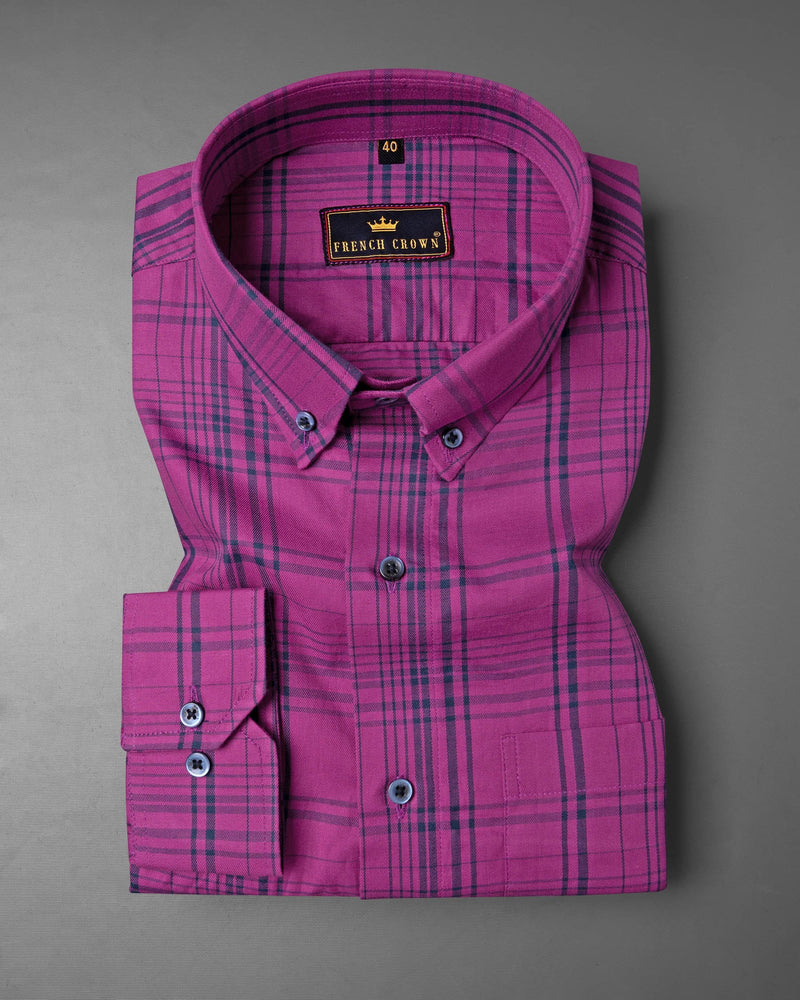 Byzantium Purple and Cyprus Blue Plaid Twill Textured Premium Cotton Shirt