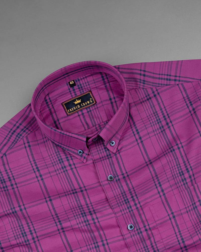 Byzantium Purple and Cyprus Blue Plaid Twill Textured Premium Cotton Shirt