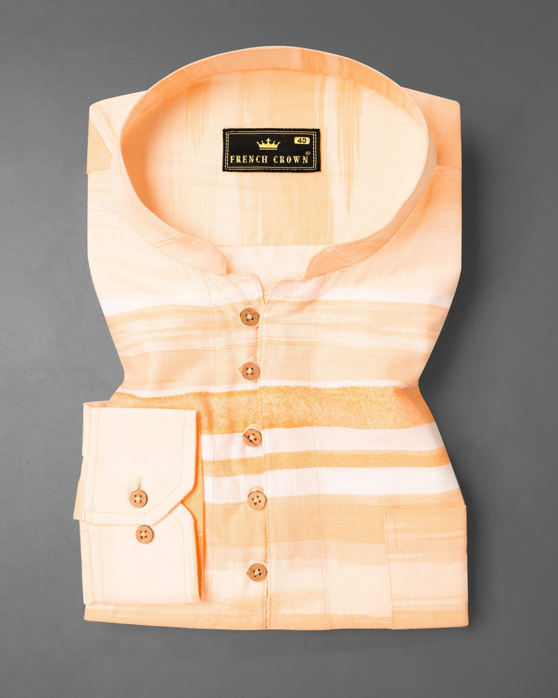 Neon Carrot with white irregular Striped Premium Cotton Kurta Shirt