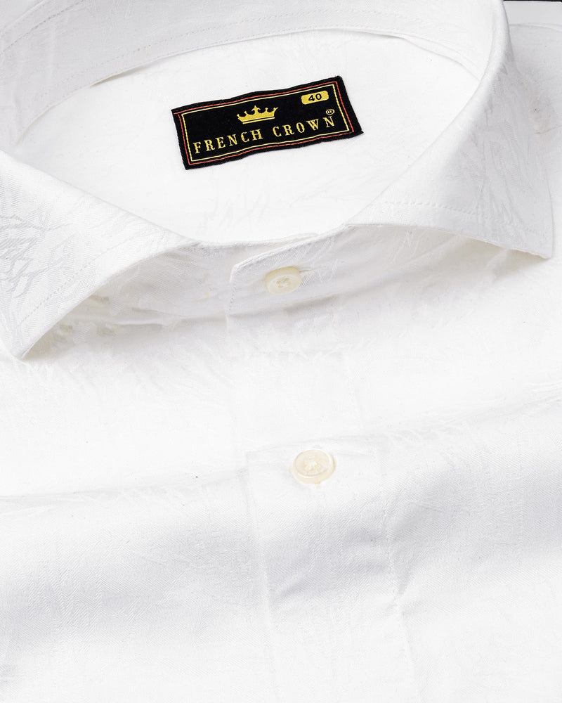 Bright White Jacquard Textured Premium Cotton Shirt