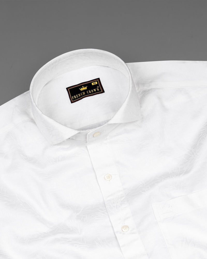 Bright White Jacquard Textured Premium Cotton Shirt